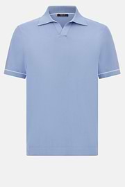 Cotton Crêpe Knit Polo Shirt, Light Blue, hi-res