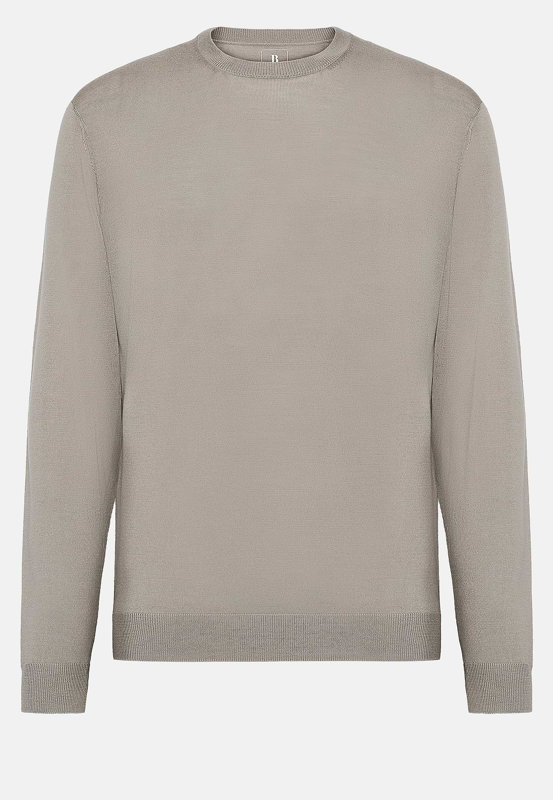 Pull Taupe À Col Rond en Laine Mérinos Ultrafine, Taupe, hi-res