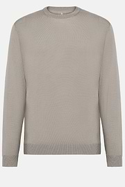 Pull Taupe À Col Rond en Laine Mérinos Ultrafine, Taupe, hi-res