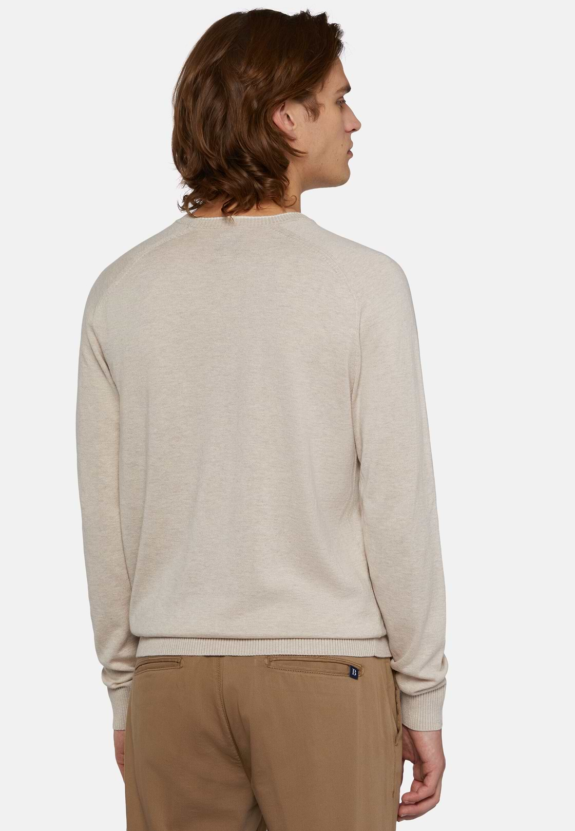 Sand Crew Neck Jumper in Cotton, Silk and Cashmere, Sand, hi-res