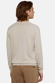 Sand Crew Neck Jumper in Cotton, Silk and Cashmere, Sand, hi-res