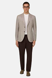 B Jersey Micro Textured Jacket in a Linen and Cotton Blend, Brown, thumb, 2
