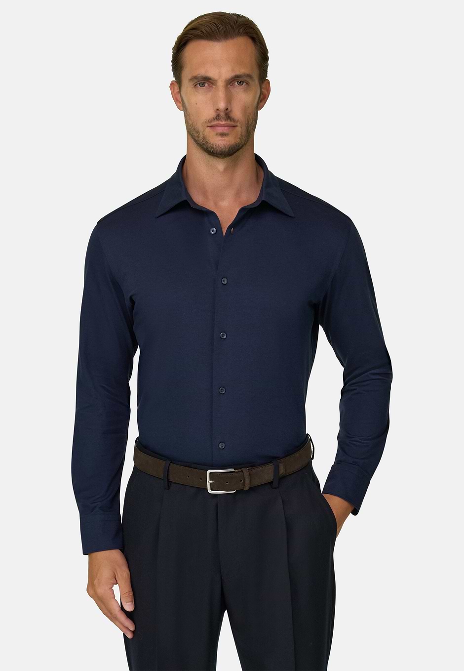 Polo Shirt in Cotton Wool Twill Blend Regular Fit, Navy blue, hi-res