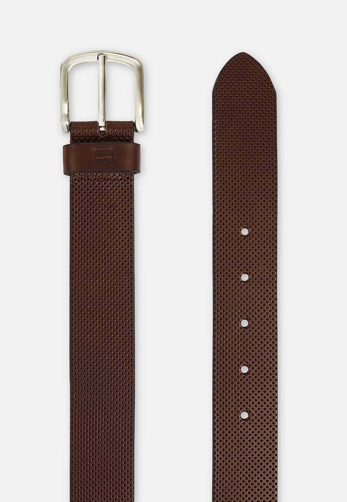 Printed Leather Belt, Brown, hi-res