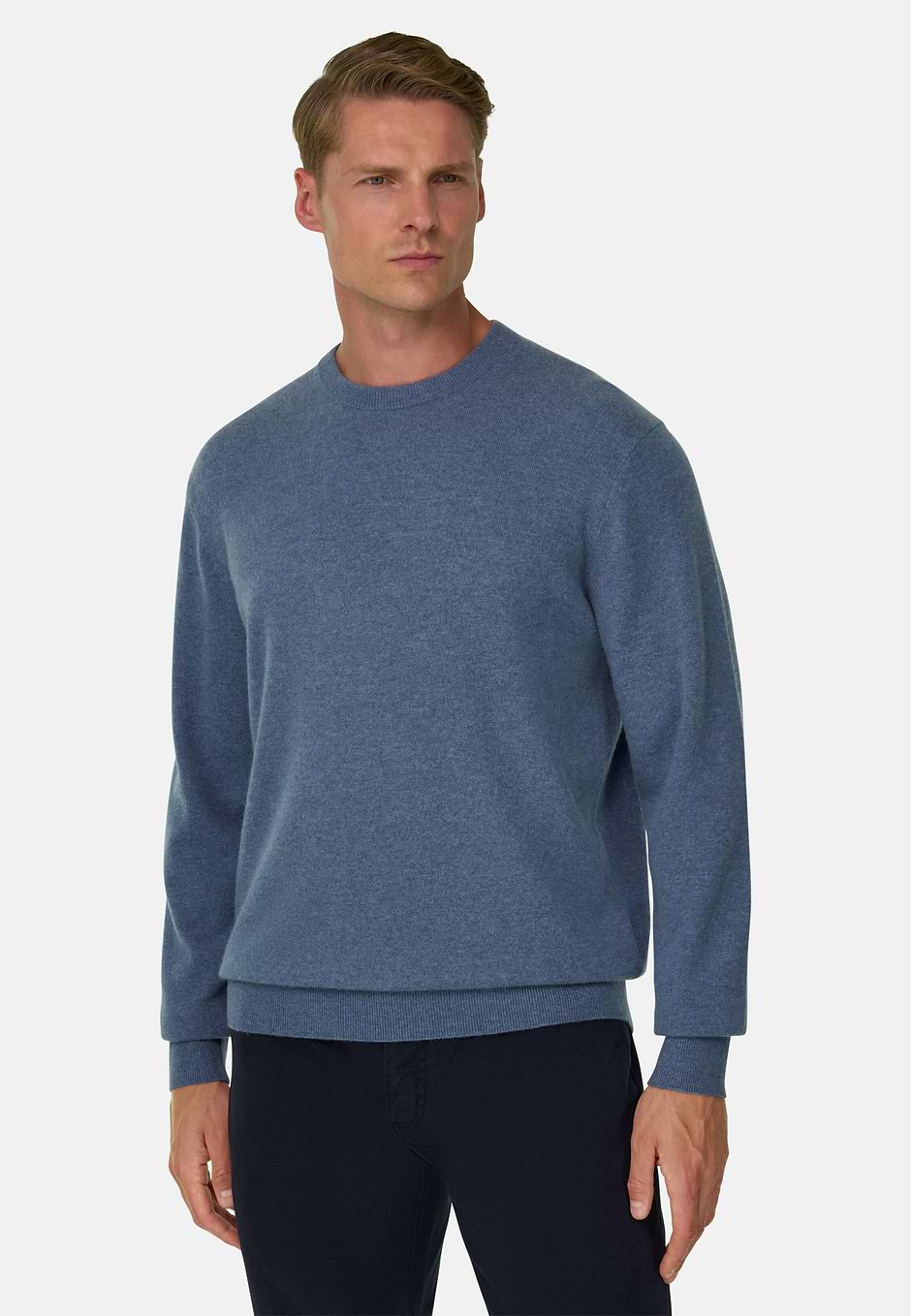 Crew Neck Jumper in Wool and Cashmere, Light Blue, hi-res