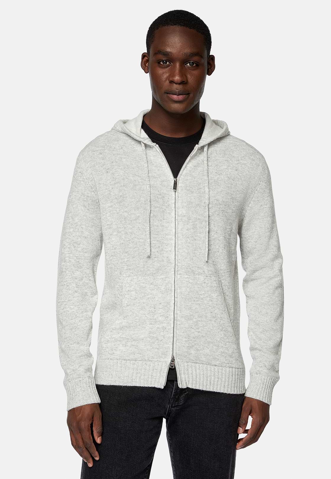 Men s Grey Cashmere Blend Full Zip Hooded Jumper Boggi Milano