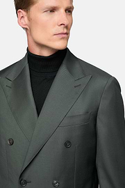 Green Double-Breasted Suit in Pure Wool, Green, hi-res