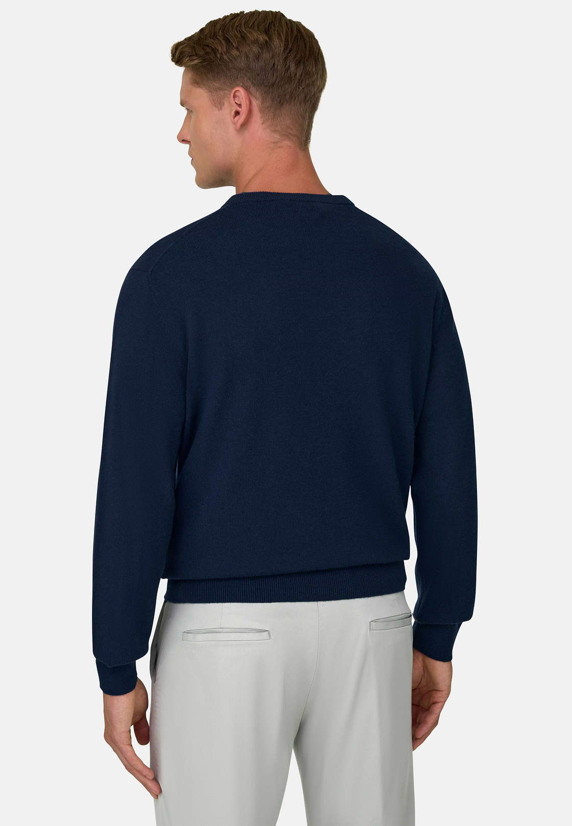 Crew Neck Jumper in Cashmere Blend, Navy blue, hi-res, 4