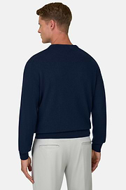 Crew Neck Jumper in Cashmere Blend, Navy blue, thumb, 4