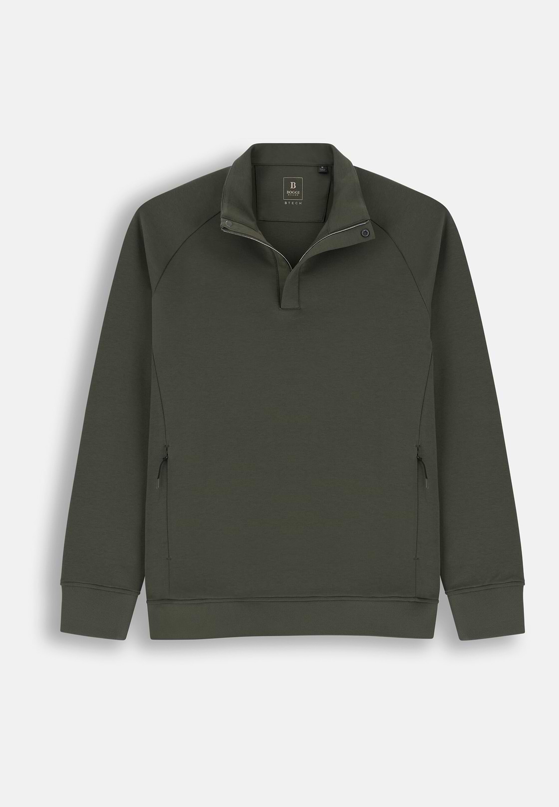 Felpa Mezza Zip in Misto Cotone Scuba B Tech, Militare, hi-res, 5