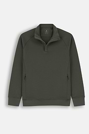 Felpa Mezza Zip in Misto Cotone Scuba B Tech, Militare, thumb, 5