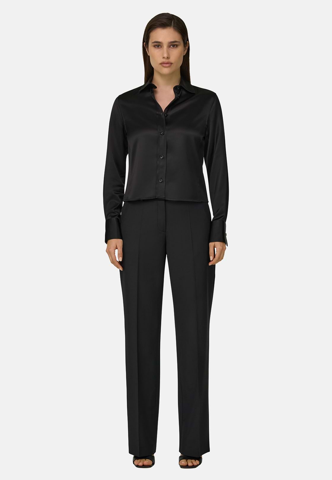 Hemd Aus Satin Regular Fit, Schwarz, hi-res, 2
