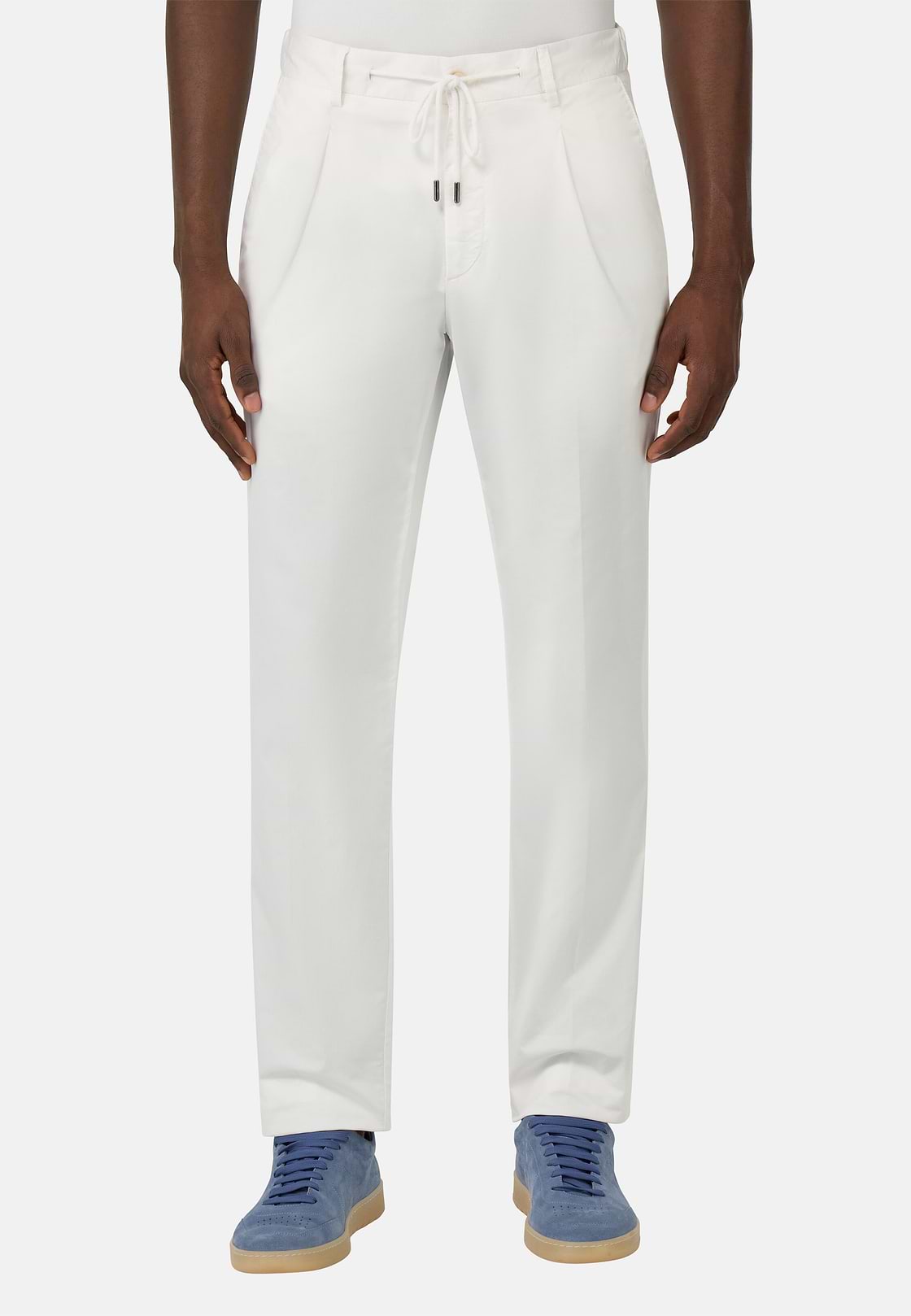 Stretch Cotton Trousers, White, hi-res