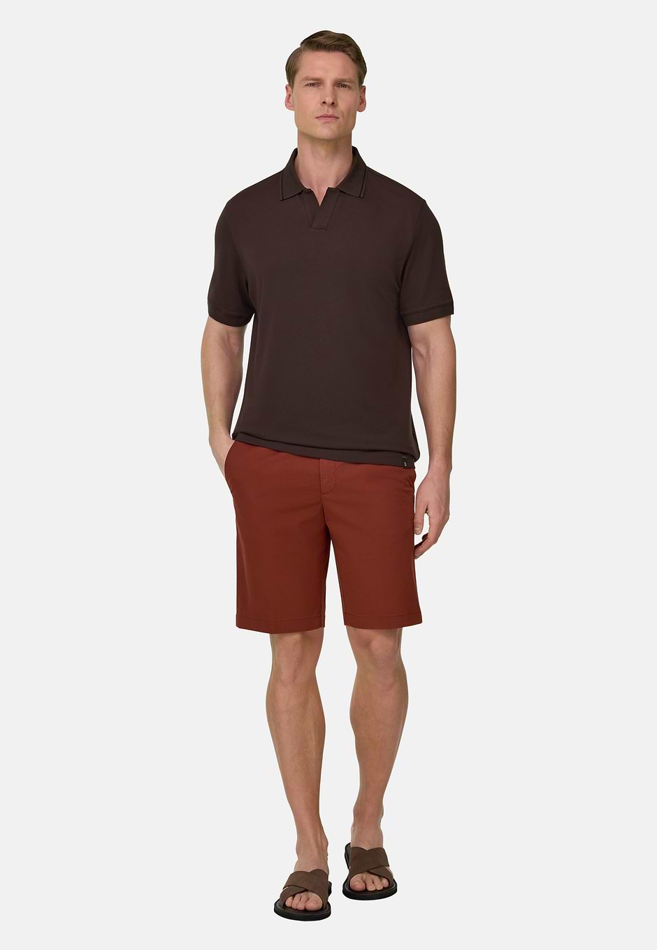 High-Performance Piqué Polo Shirt with S-Cafè® Yarn Open Collar, Dark brown, hi-res