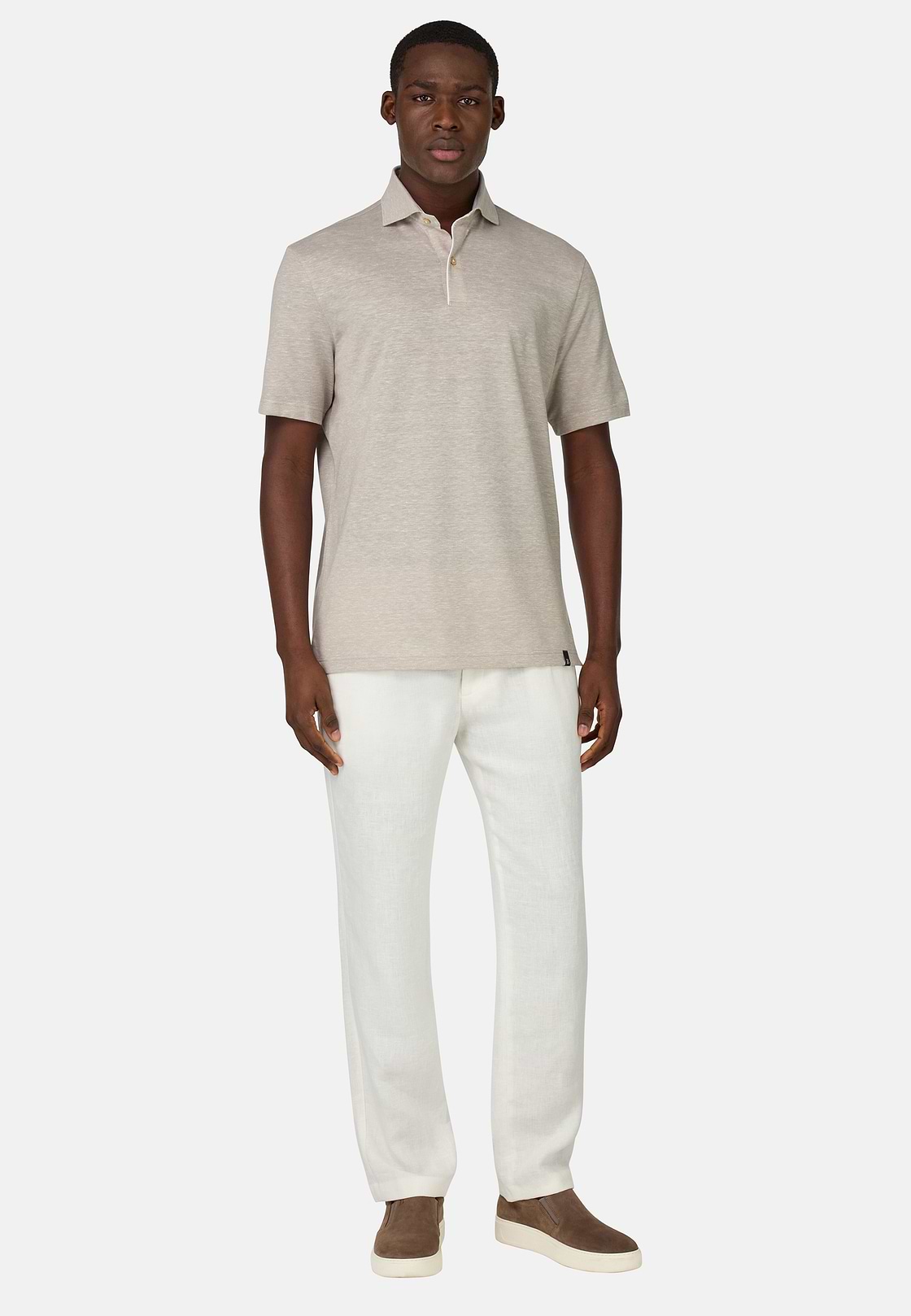 Cotton/Linen Piqué Polo Shirt, Sand, hi-res