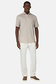 Cotton/Linen Piqué Polo Shirt, Sand, hi-res