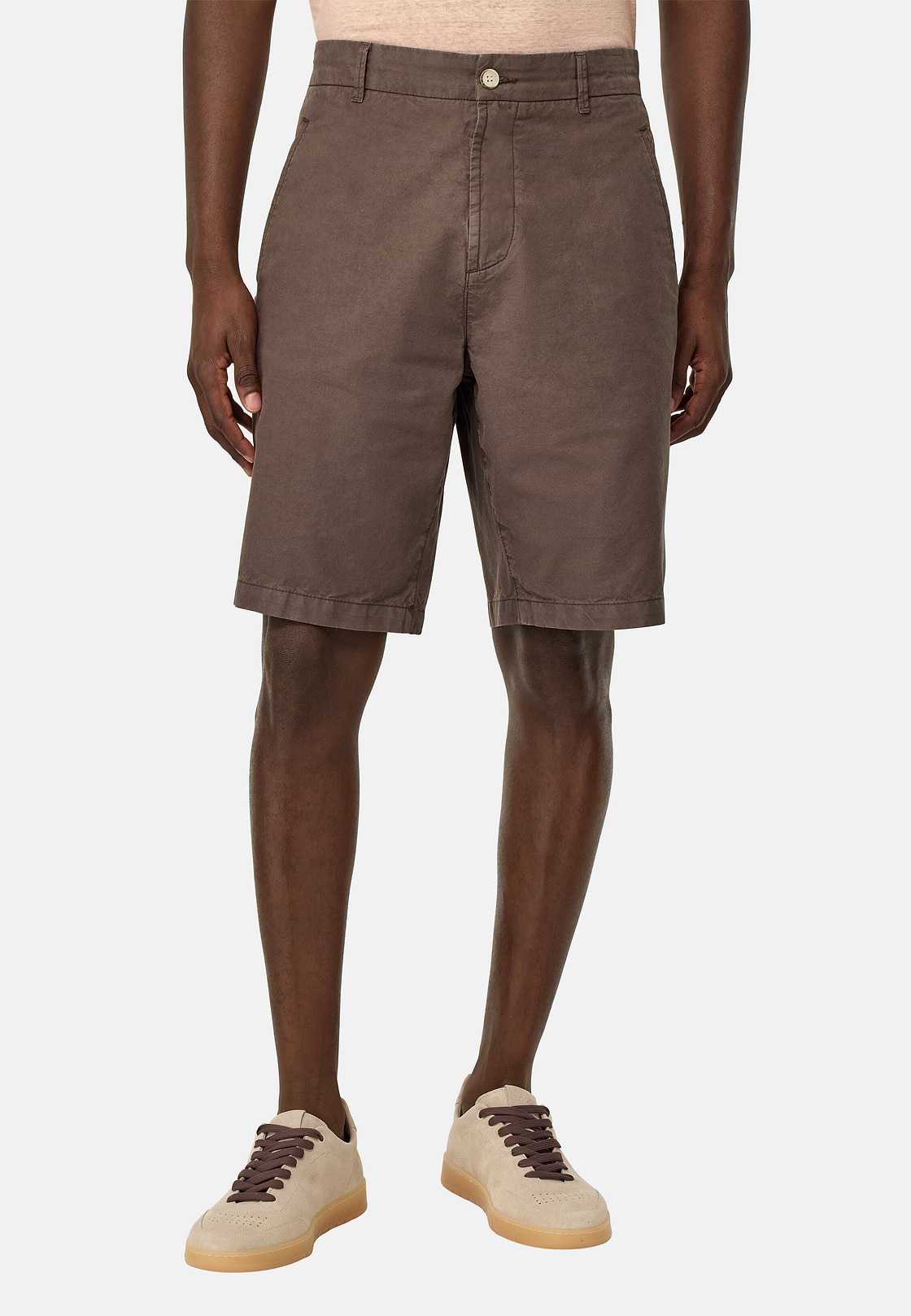 Cotton Linen Bermuda Shorts, Brown, hi-res