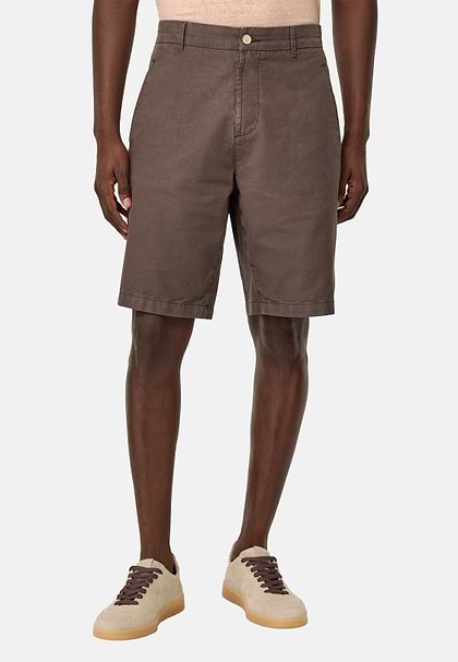 Bermuda En Coton Lin, Marron, hi-res