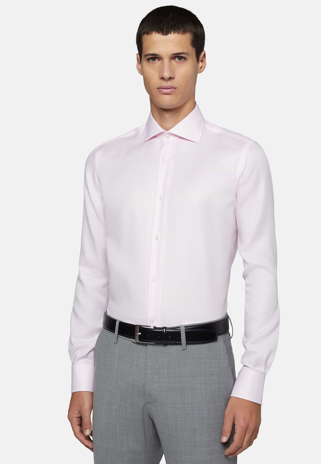 Camisa Rosa De Algodón Dobby Slim Fit, Rosado, hi-res