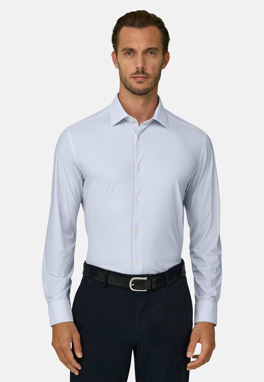Shirt Micro Patterned Nylon Stretch Slim Fit B Tech, Light Blue, hi-res, 1