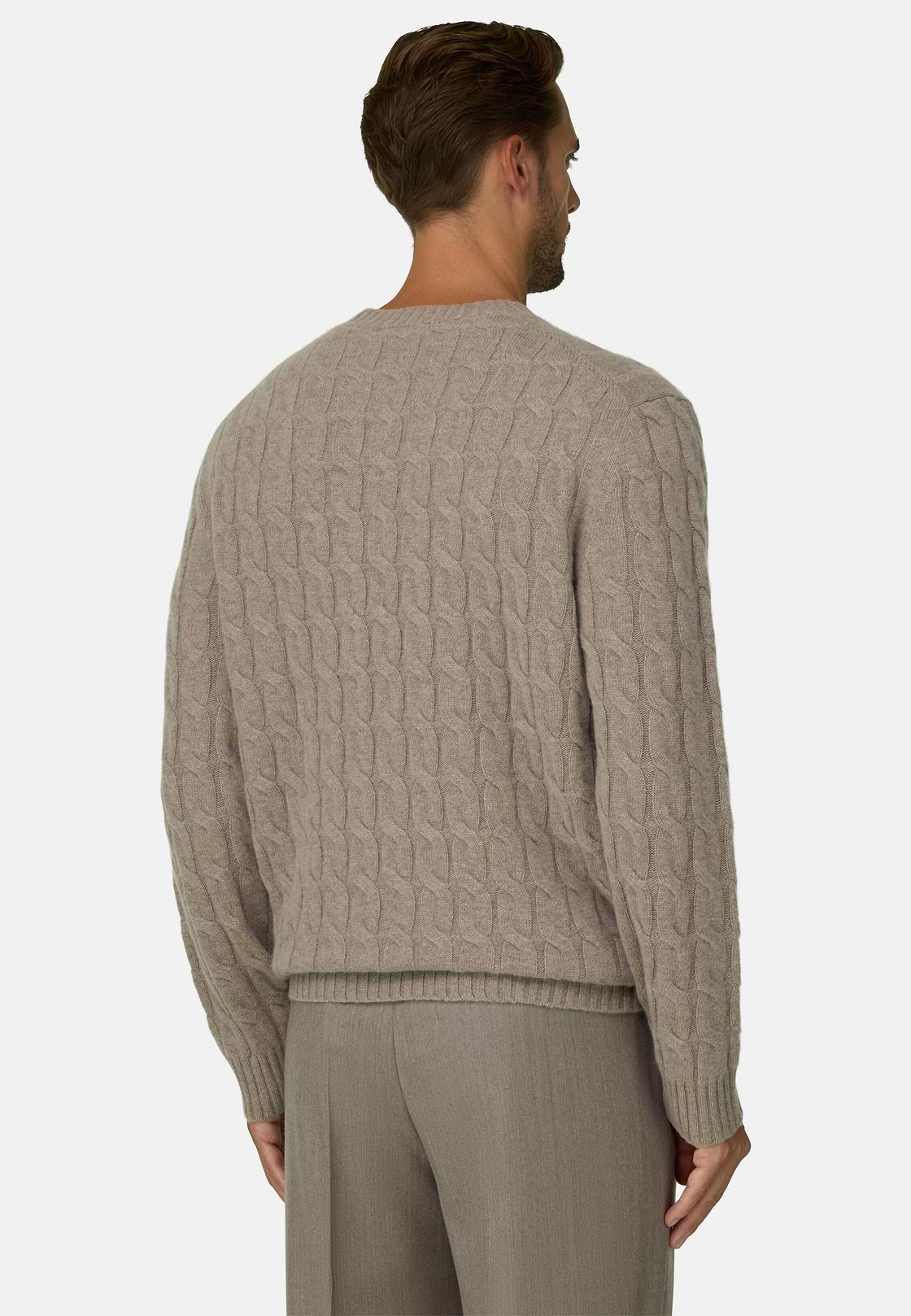 Crew Neck Jumper in Cashmere Wool, Beige, hi-res, 4