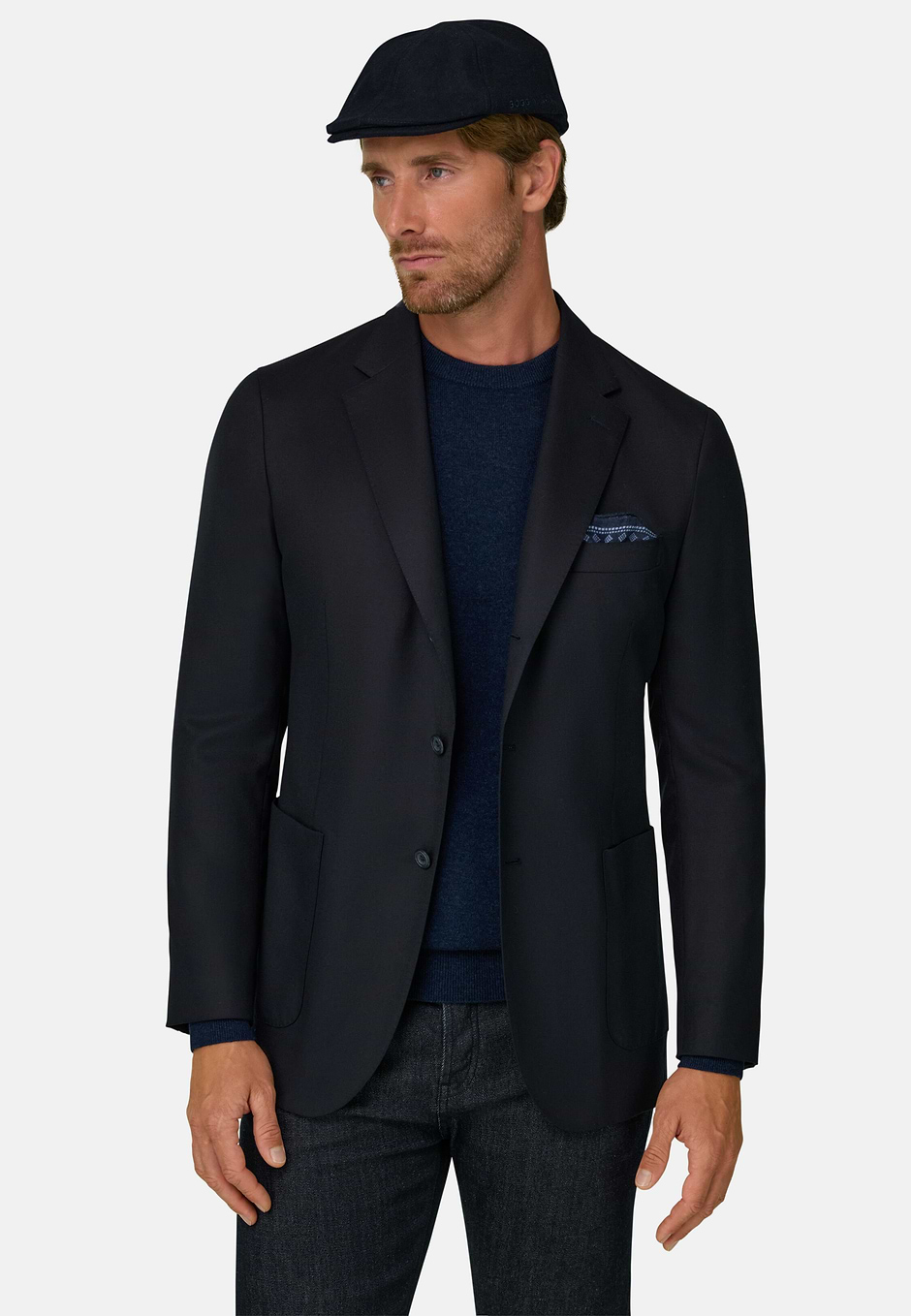 Veste en flanelle de laine, bleu marine, hi-res