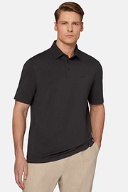 Polo Shirt In Stretch Supima Cotton, Black, hi-res