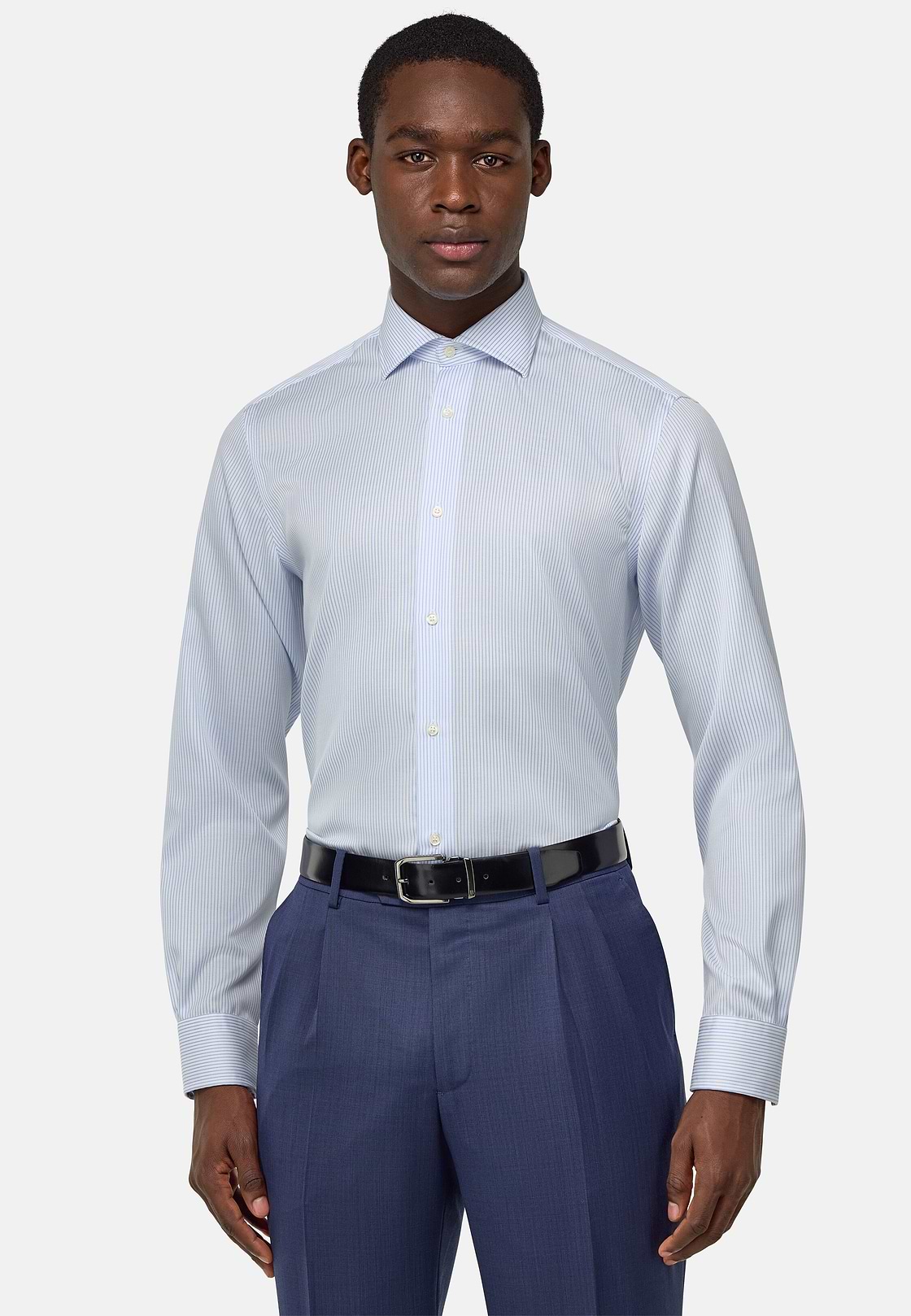 Striped Cotton Shirt Slim Fit, Light Blue, hi-res