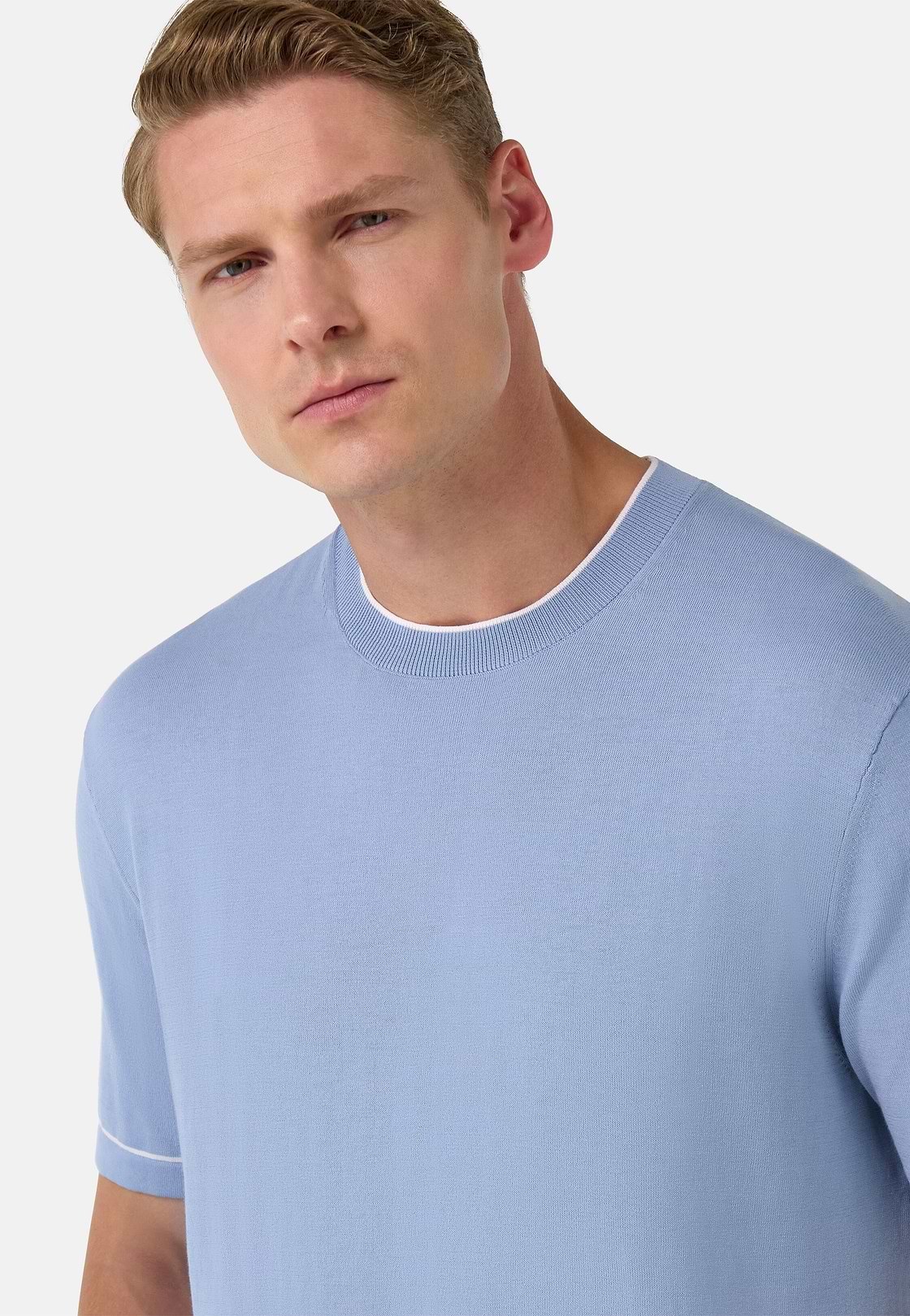 Cotton Crêpe Knit T-Shirt, Light Blue, hi-res