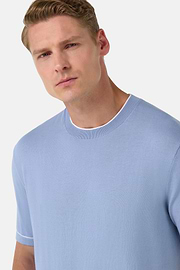 Cotton Crêpe Knit T-Shirt, Light Blue, hi-res