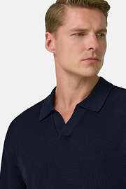 Polo Di Maglia In Cotone Seta, Navy, thumb, 4