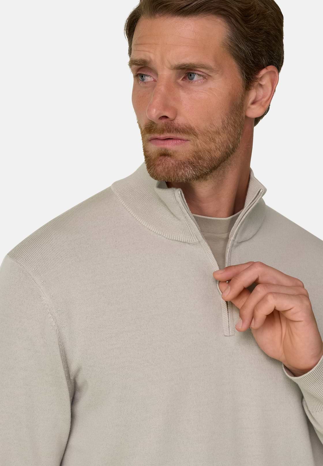 Quarter-Zip Jumper in Merino Wool, Sand, hi-res, 3