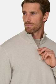 Quarter-Zip Jumper in Merino Wool, Sand, thumb, 3