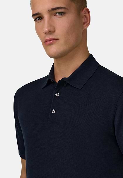 Gestricktes Poloshirt Aus Baumwolle Und Seide, Navy blau, hi-res