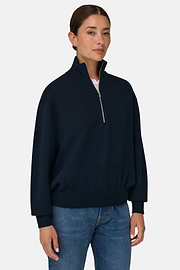 Quarter-Zip Jumper in Wool and Cashmere, Navy blue, thumb, 1