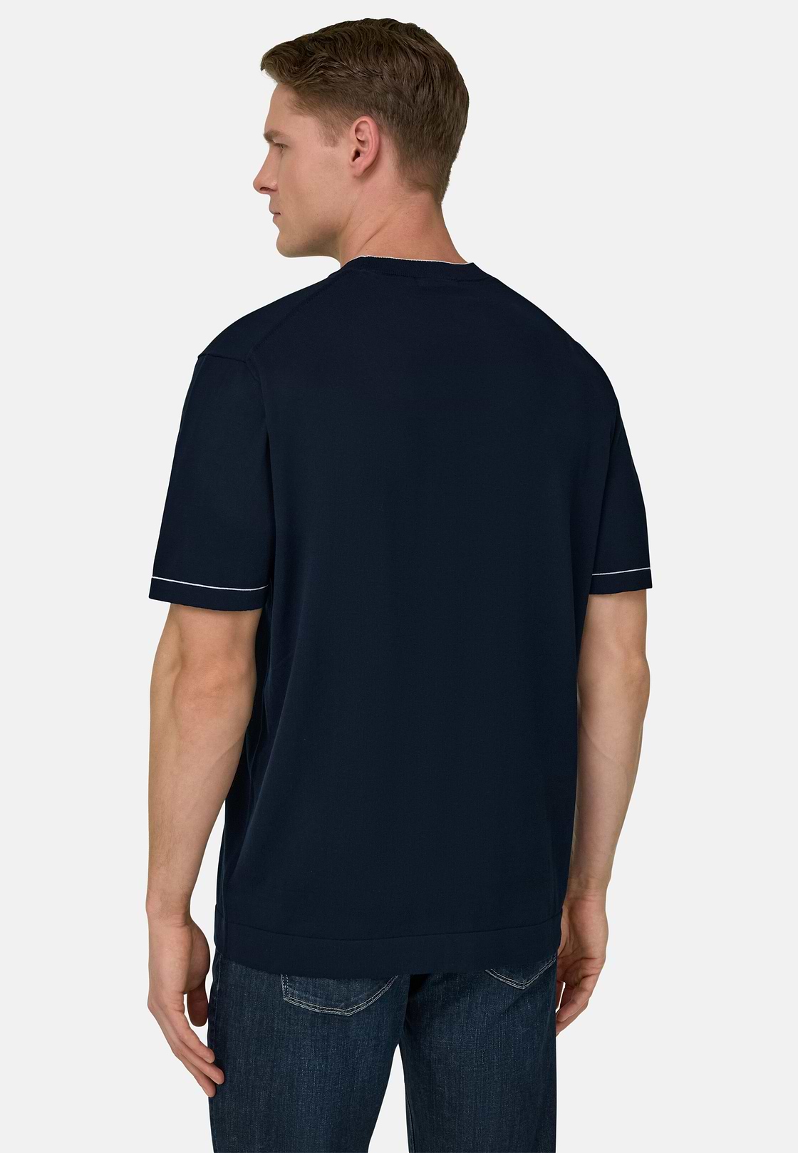 Strick-T-Shirt Aus Baumwollkrepp, Navy blau, hi-res, 3