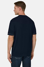 Strick-T-Shirt Aus Baumwollkrepp, Navy blau, thumb, 3