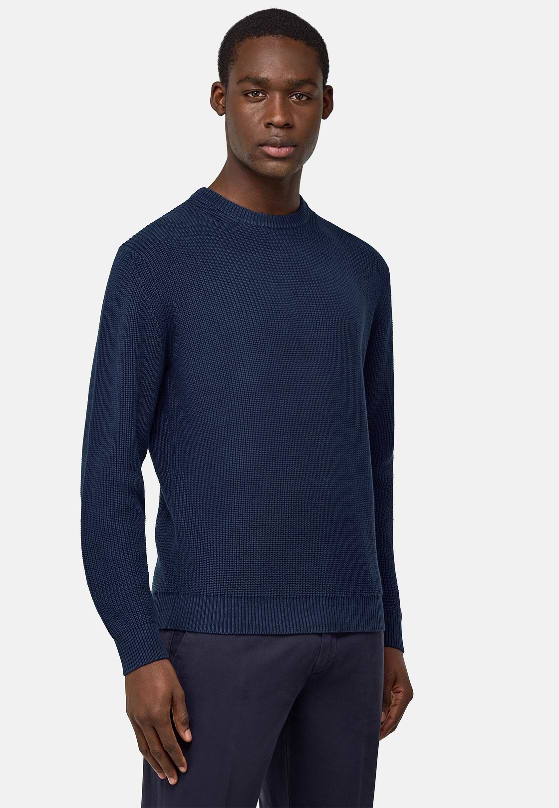 100% Organic Cotton Crew Neck Jumper, Navy blue, hi-res
