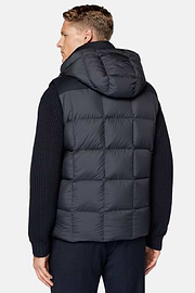 Gilet In Flanella Imbottito In Piuma Con Cappuccio, Navy, hi-res