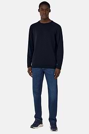Cotton and Silk Crew Neck Jumper, Navy blue, hi-res