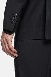 Black Herringbone Suit In Pure Wool, Black, hi-res