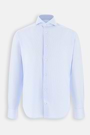 Overhemd Gestreept in Katoen Dobby Slim Fit, Light Blue, thumb, 7