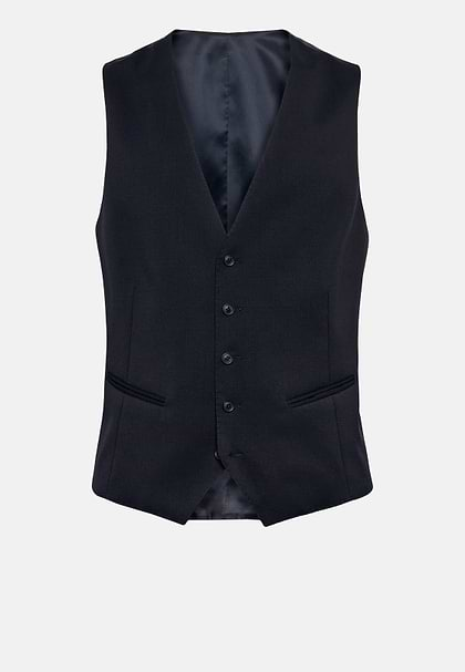 Navy Stretch Wool Twill Waistcoat, Navy blue, hi-res