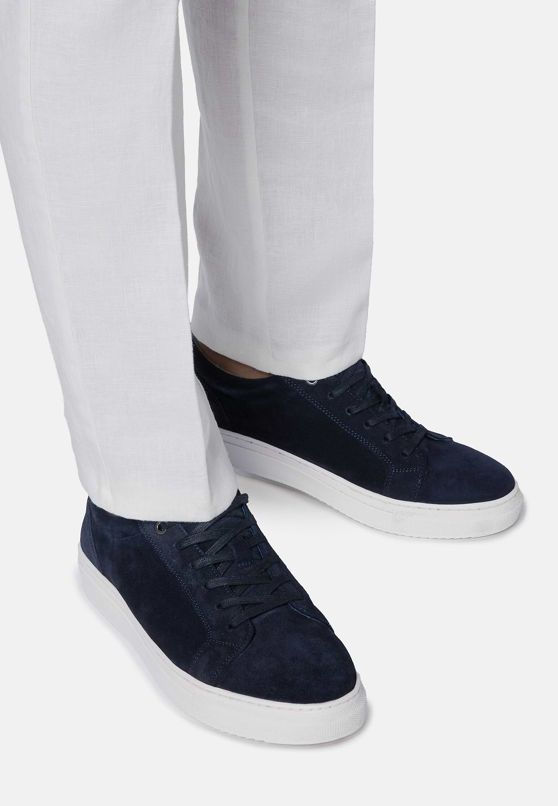 Suede Sneakers With Box Sole, Navy blue, hi-res