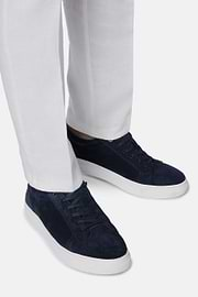 Suede Sneakers With Box Sole, Navy blue, hi-res