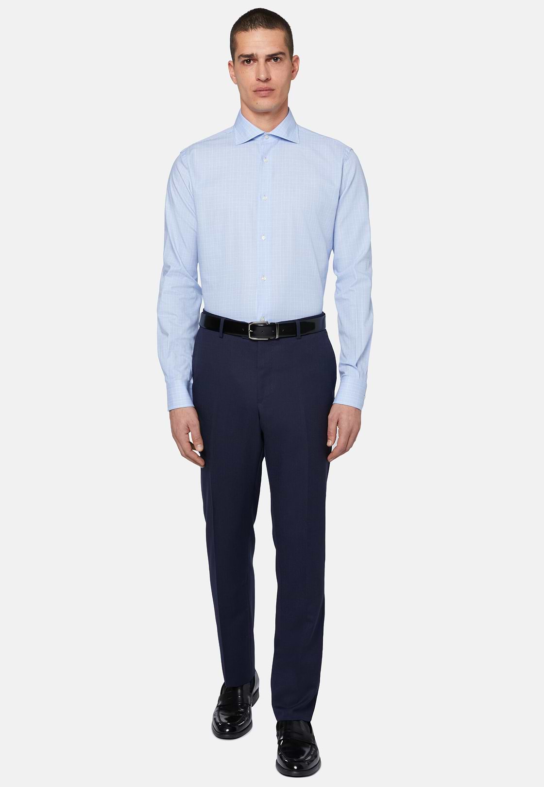 Chemise en Sergé de Coton à Col Windsor, Bleu clair, hi-res