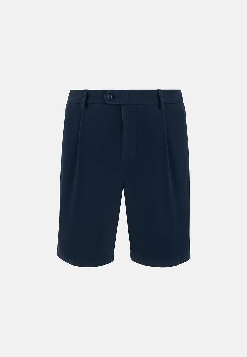 Stretch Cotton and Tencel Bermuda Shorts, Navy blue, hi-res