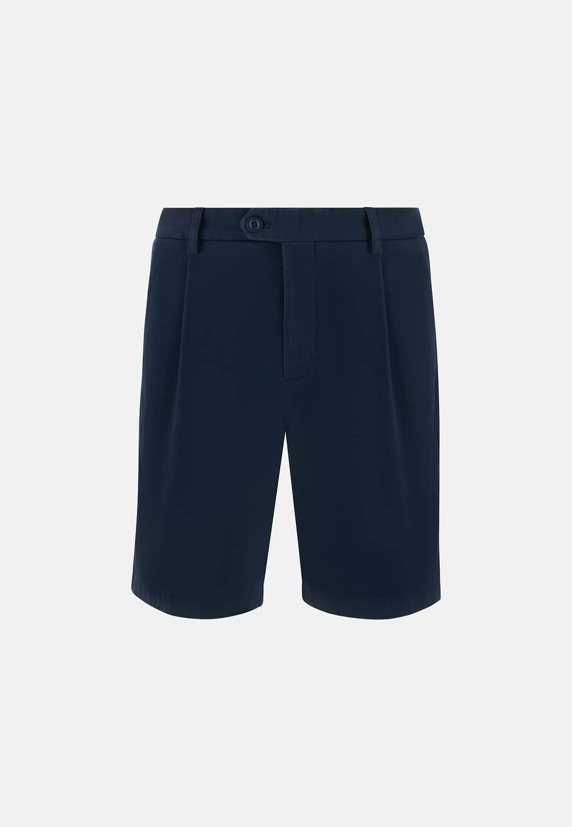 Bermudahose Aus Elastischem Tencel, Navy blau, hi-res, 1