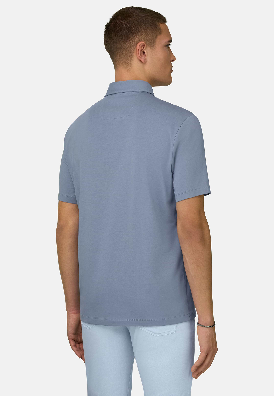 Polo Shirt In Stretch Supima Cotton, Light Blue, hi-res, 3