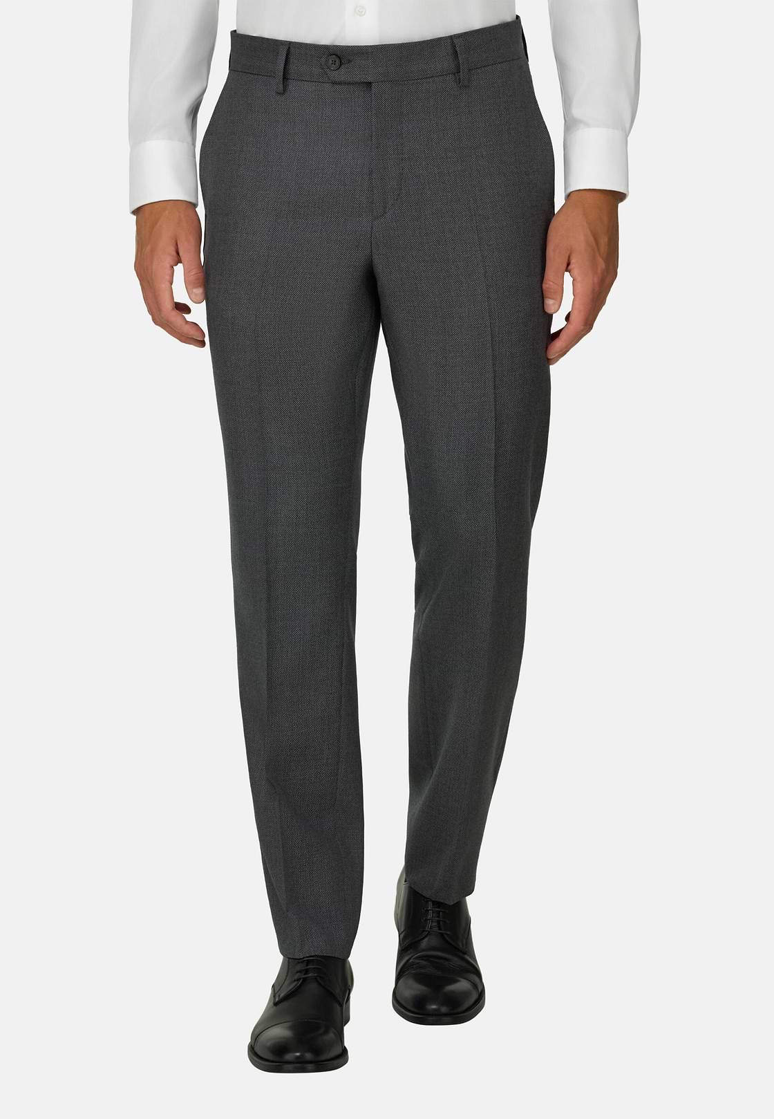 Pure Wool Bird's Eye Trousers, Medium grey, hi-res, 1